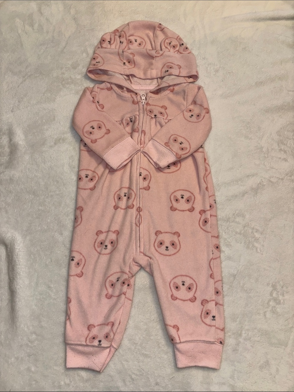 Carters 3-6 month Pink Bear fleece Hooded Baby sleeper